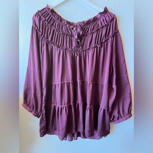 JOHN MARK Women's Size 1X Purple Beaded Tassel Top Blouse
